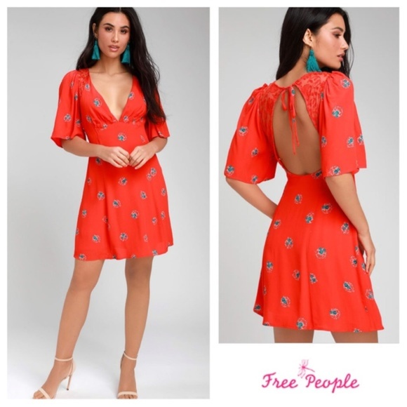 Free People Dresses & Skirts - Free People Red Mockingbird Embroidered Mini Dress